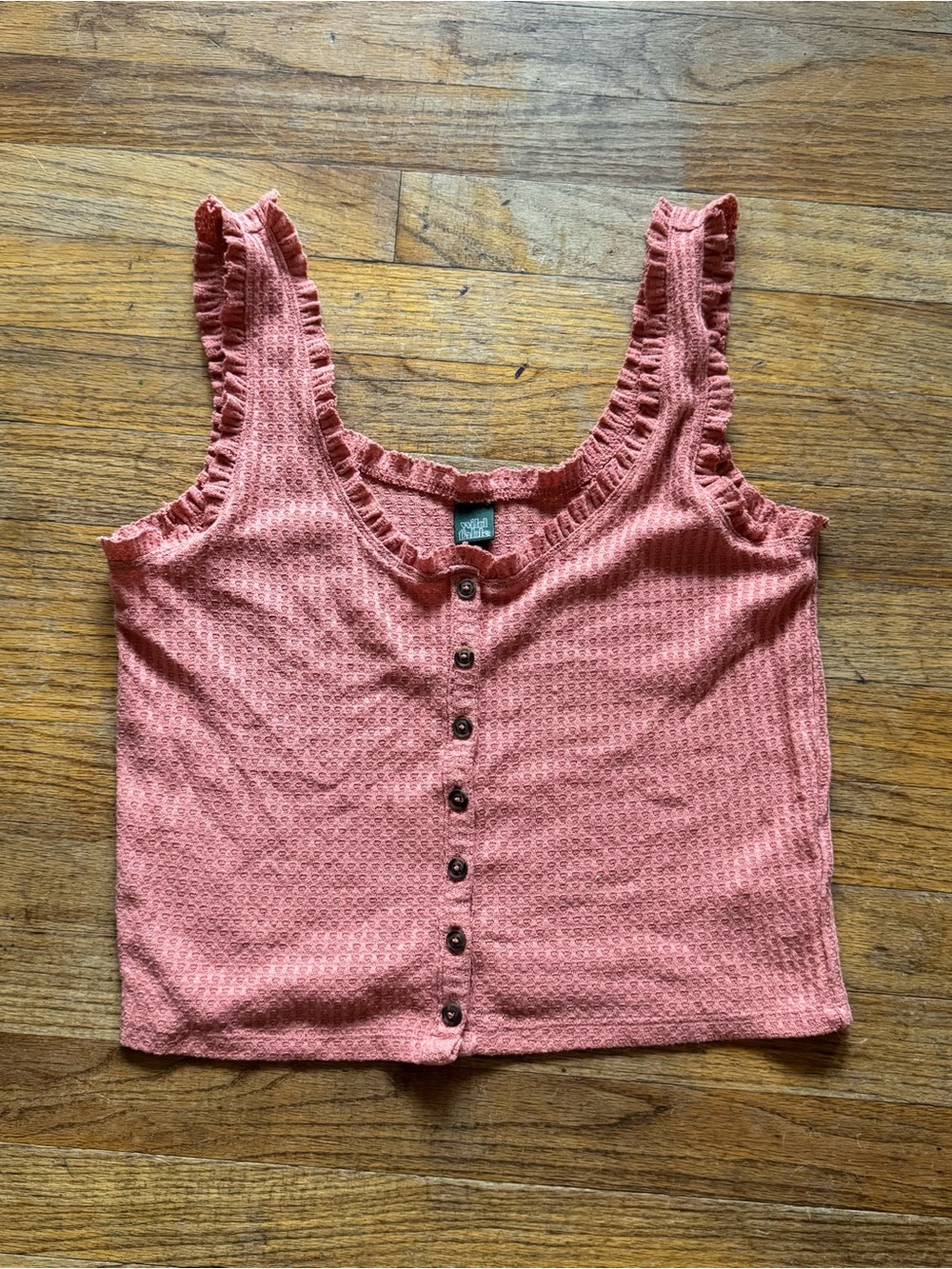 Sleeveless Ruffle-Trim Button Front Cropped Tank